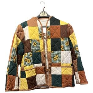 Handmade Patchwork Quilted Jacket with Sunflower Design